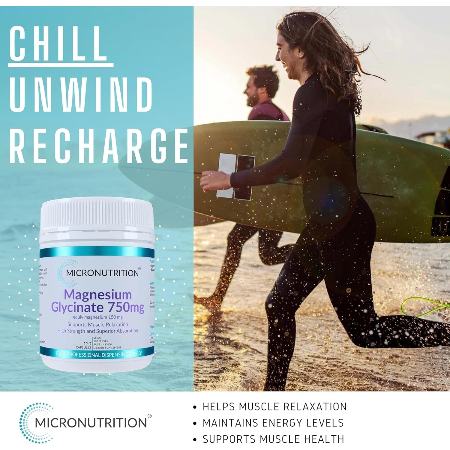 Micronutrition Magnesium Glycinate 750mg 120c - Cutprice Online