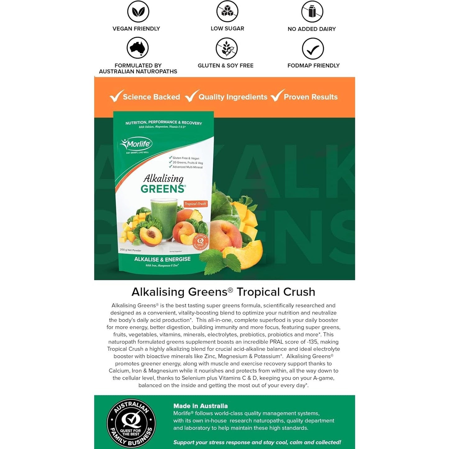 Morlife Alkalising Greens Tropical Crush 200g - Cutprice Online