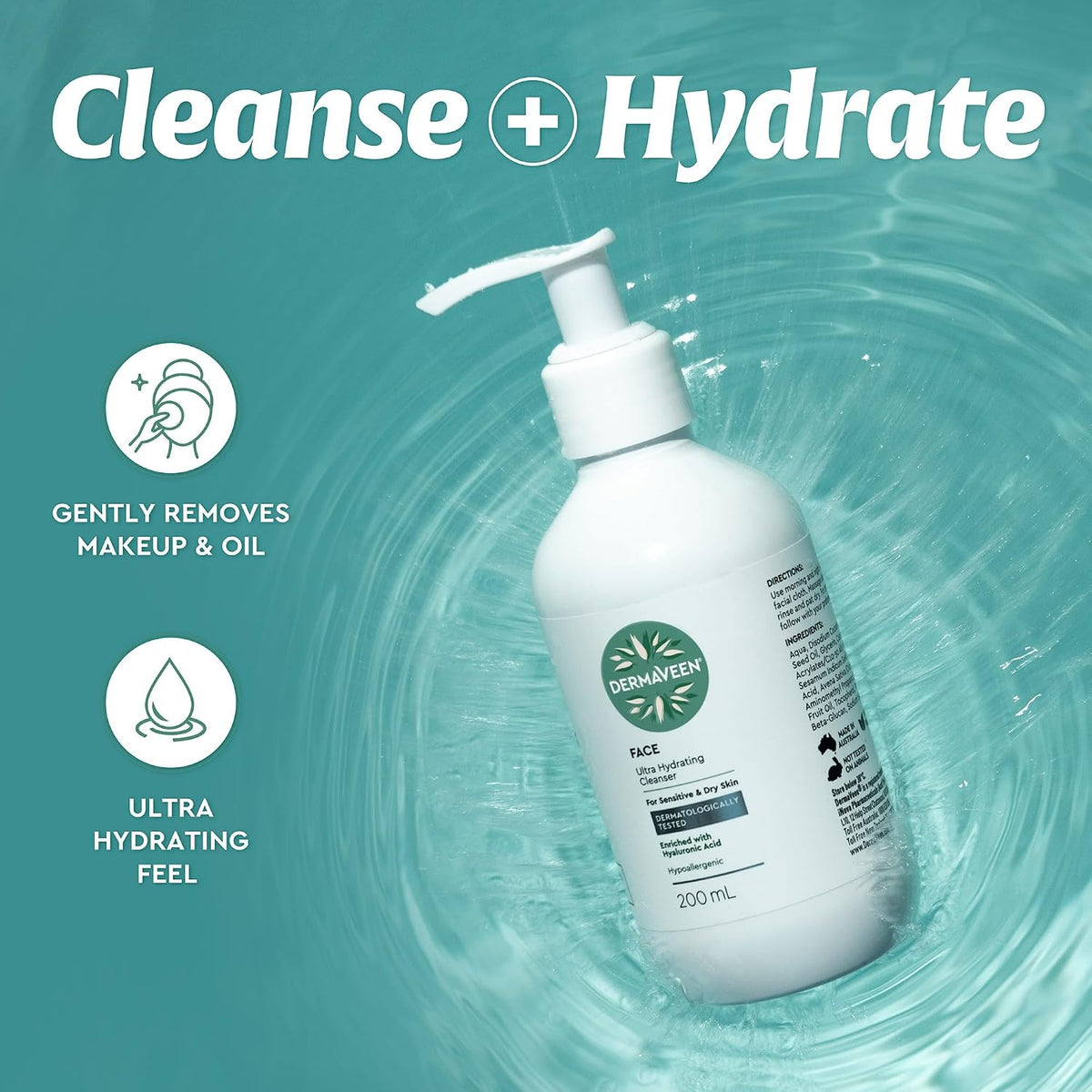 DermaVeen Face Ultra Hydrating Cleanser For Sensitive And Dry Skin 200mL