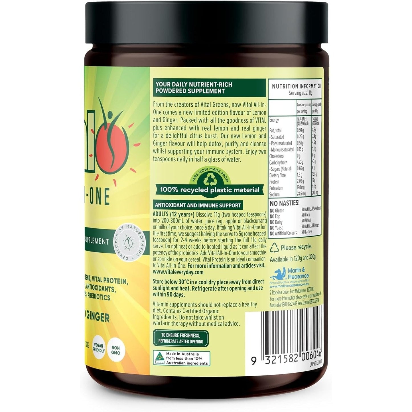 Martin & Pleasance Vital All-In-One (Greens) Lemon and Ginger 120g - Cutprice Online