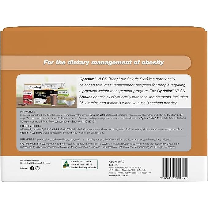 Optislim VLCD Meal Replacement Shake Salted Caramel 21x43g Sachets - Cutprice Online