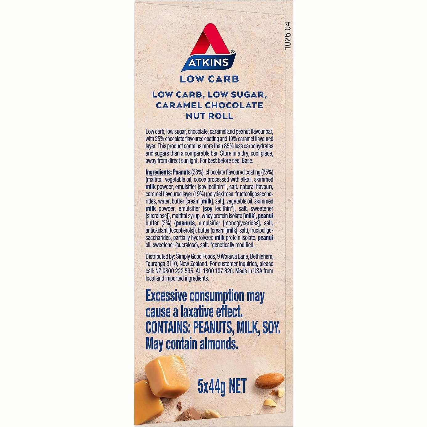 Atkins Caramel Chocolate Nut Roll 5 Pack - Cutprice Online