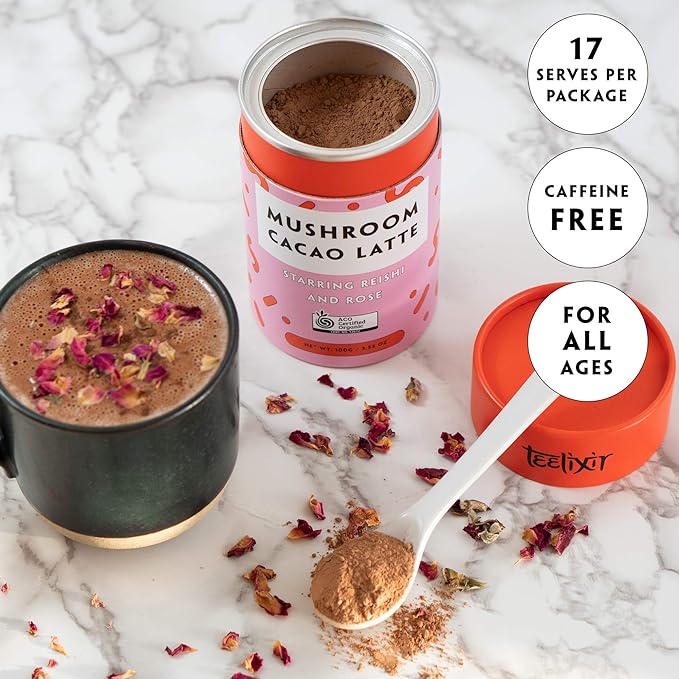 Teelixir Organic Mushroom Cacao Latte (Starring Reishi and Rose) 100g - Cutprice Online