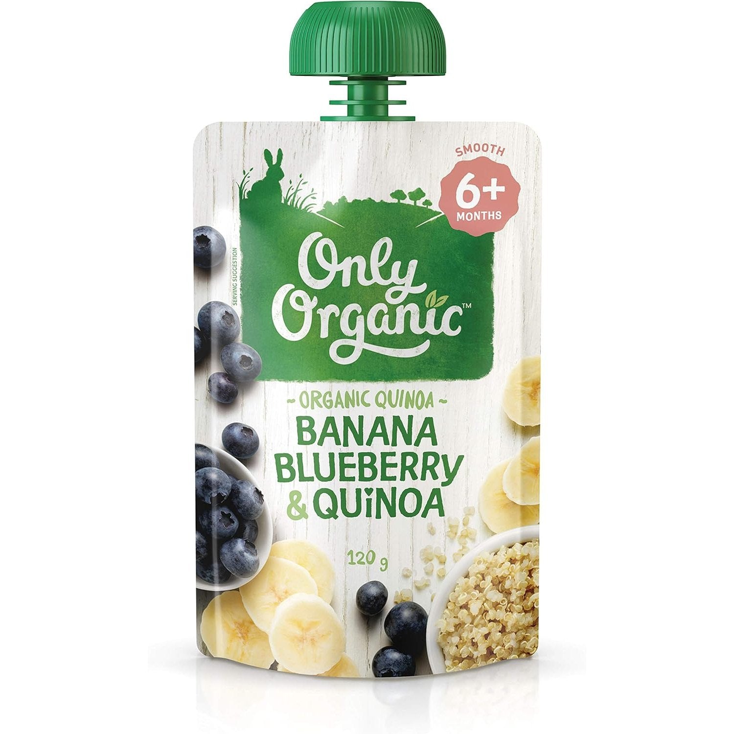 Only Organic No Added Sugar Banana Blueberry & Quinoa 6+ Months 120g Pack of 6