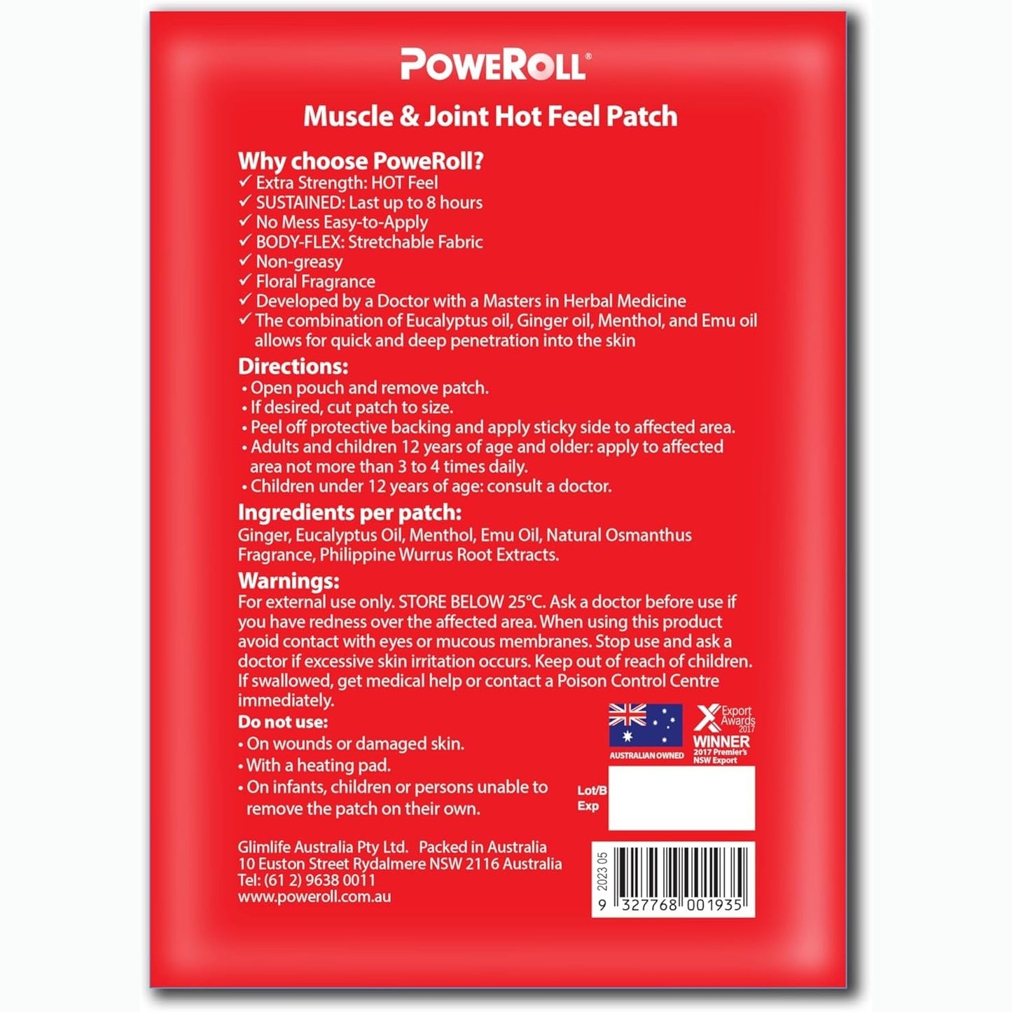 PoweRoll Muscle & Joint Hot Feel Patch x 3 Pack - Cutprice Online