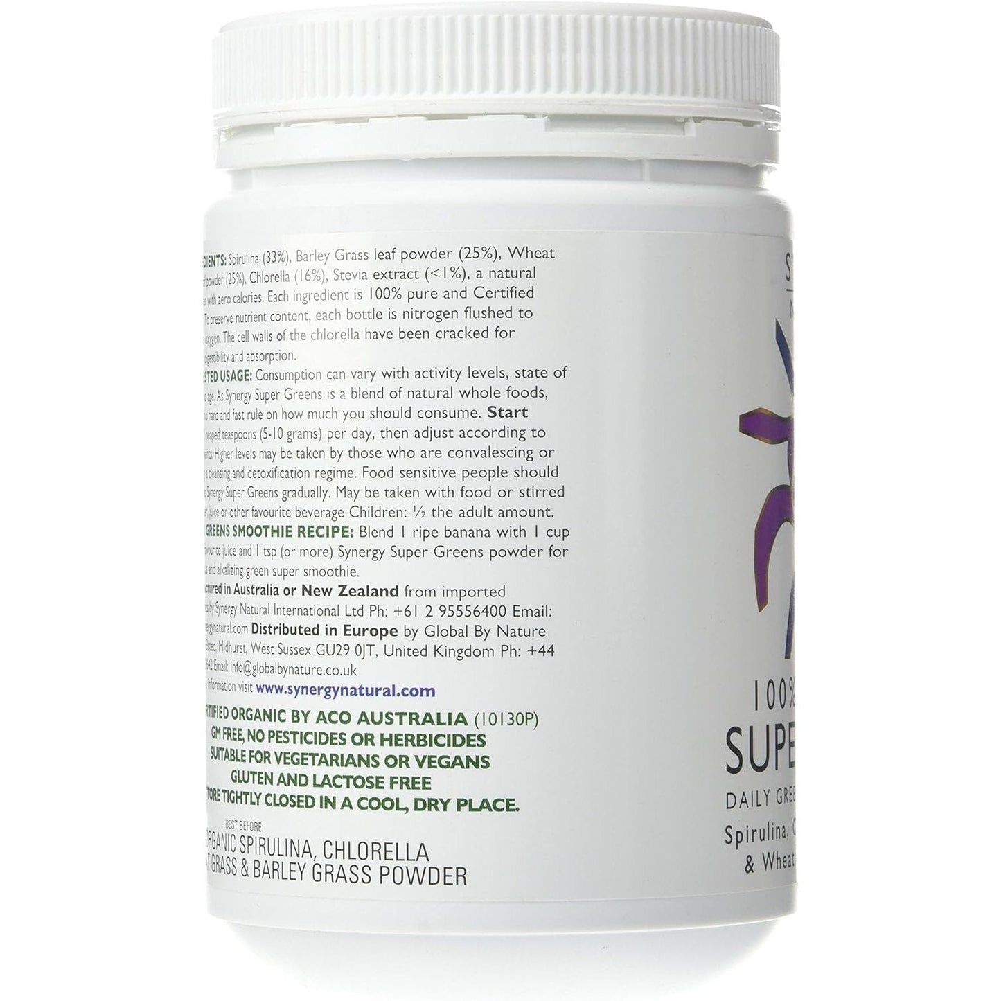 Synergy Natural Organic Super Greens (Spirulina, Chlorella, Barley Grass & Wheat Grass) Powder 500g - Cutprice Online