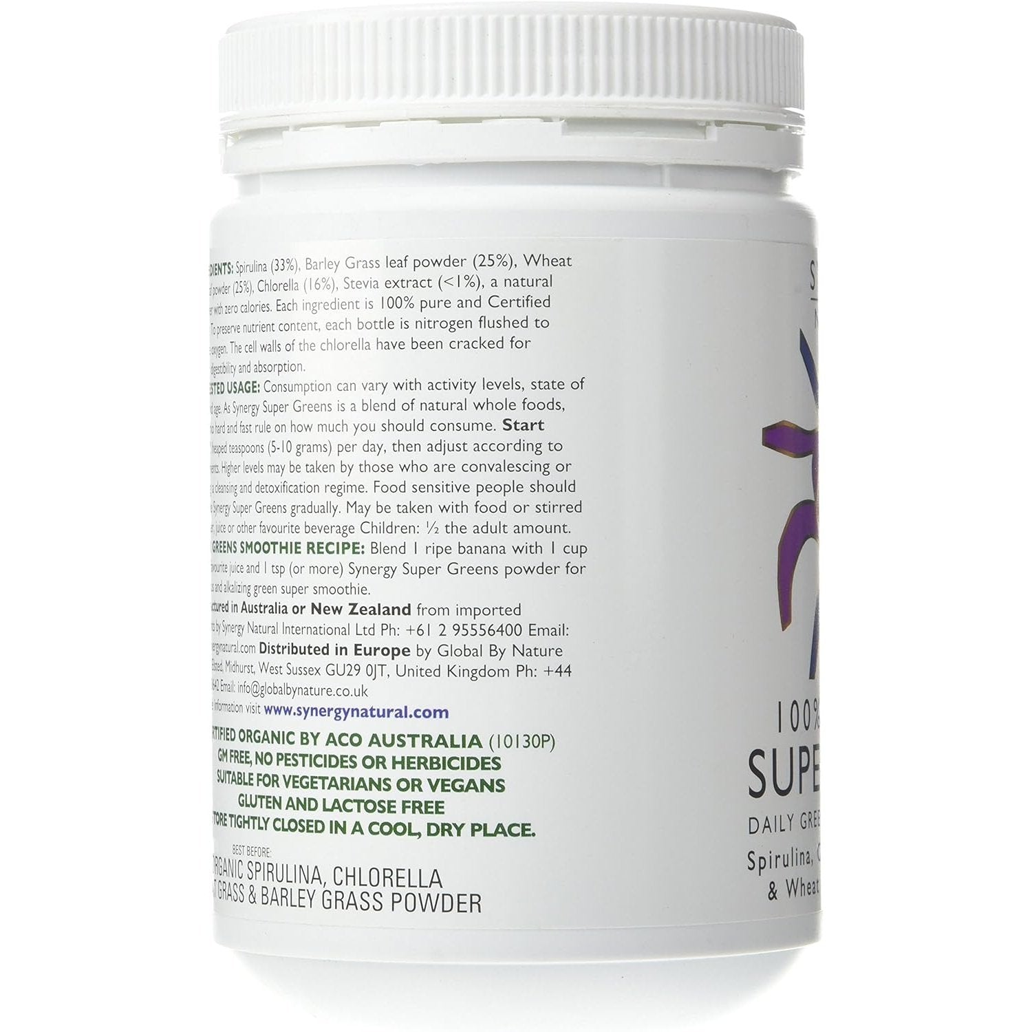 Synergy Natural Organic Super Greens (Spirulina, Chlorella, Barley Grass & Wheat Grass) Powder 500g - Cutprice Online