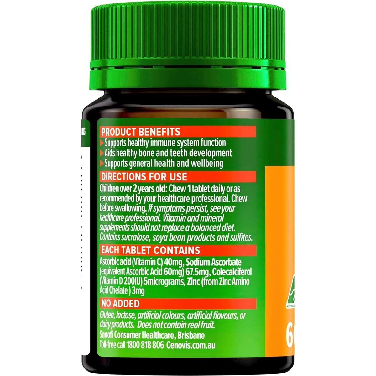 Cenovis Kids Chewable Triple Action Vit C, D & Zinc Orange & Mango Flavour 60 Tablets