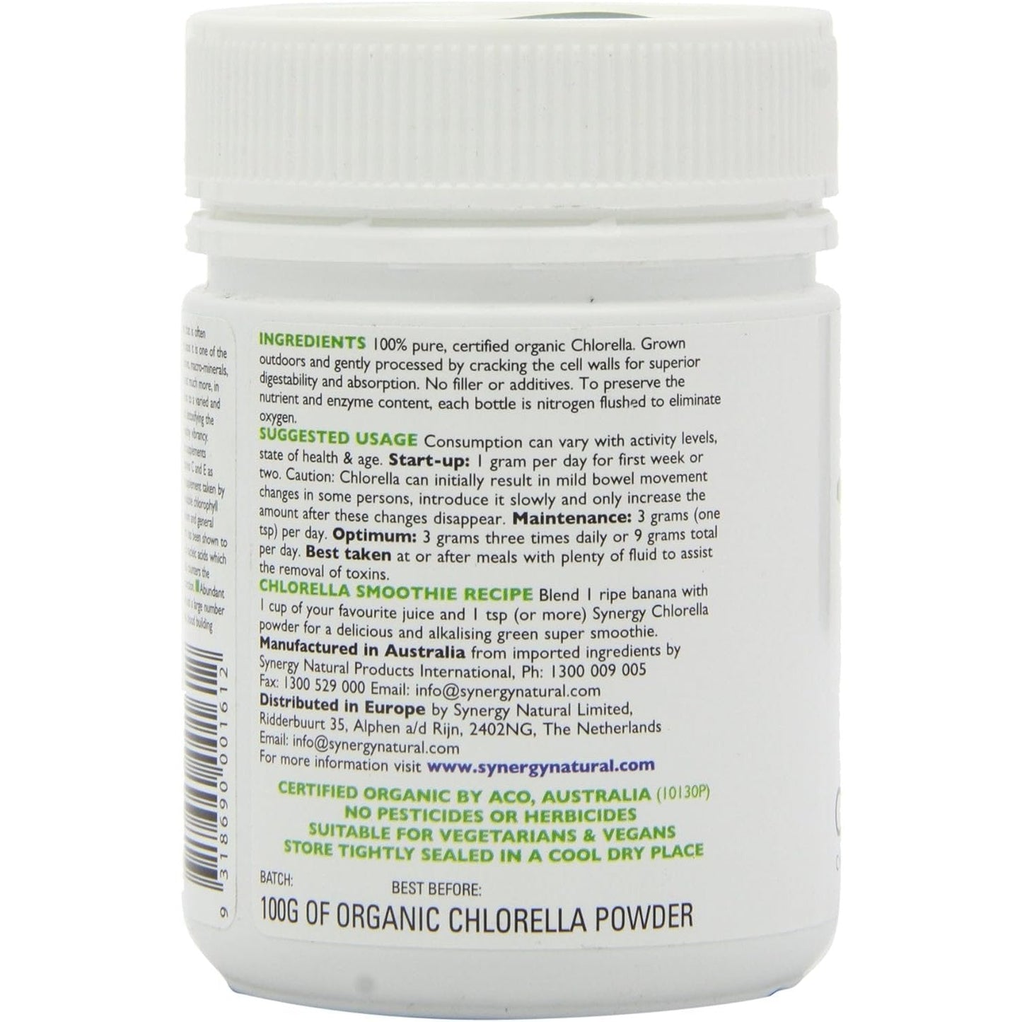 Synergy Natural Organic Chlorella Powder 100g - Cutprice Online