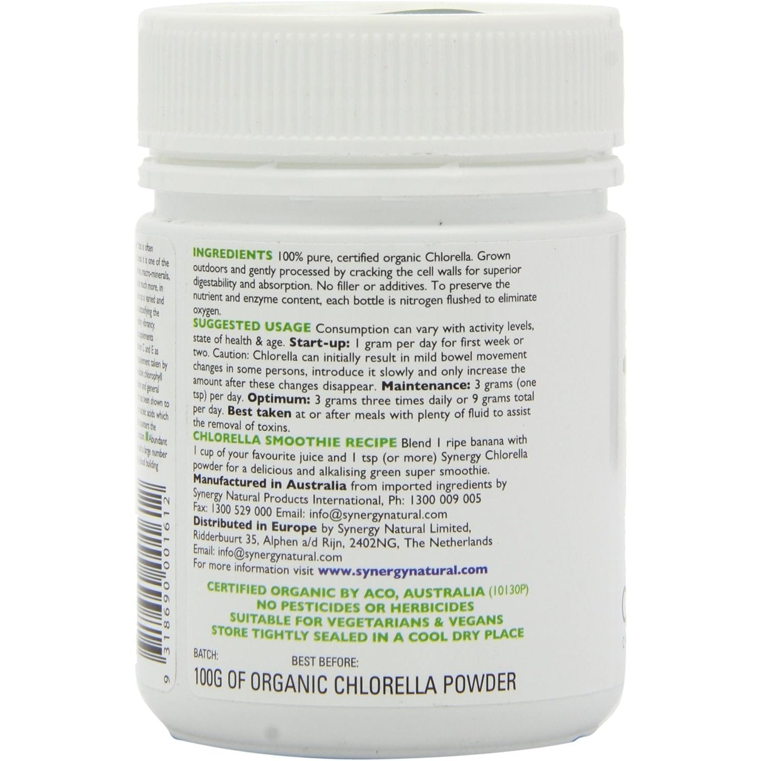 Synergy Natural Organic Chlorella Powder 100g - Cutprice Online