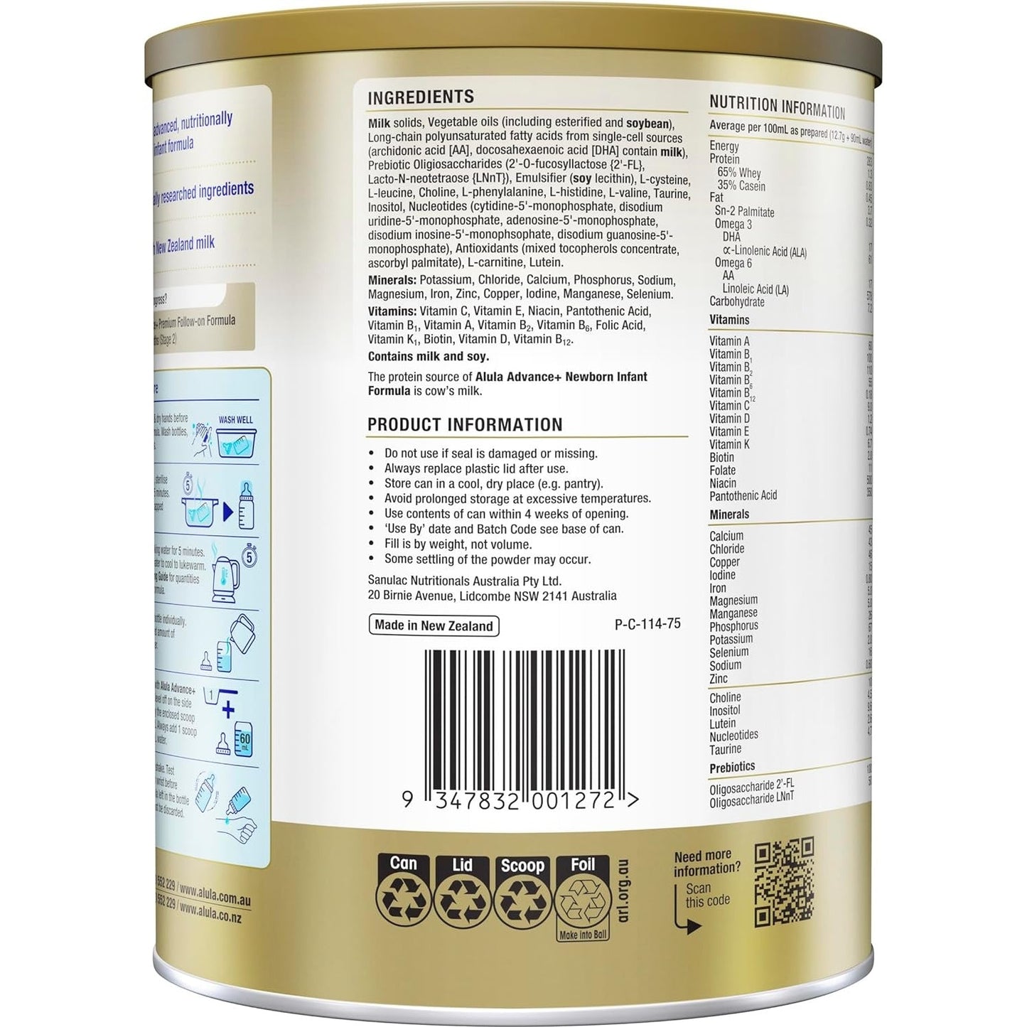 Alula Advance+ Stage 1 Premium Newborn Infant Formula 0-6 Months 800g