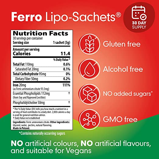 Ferro Lipo-Sachets Strawberry Flavour 30 Sachets Ferro Lipo