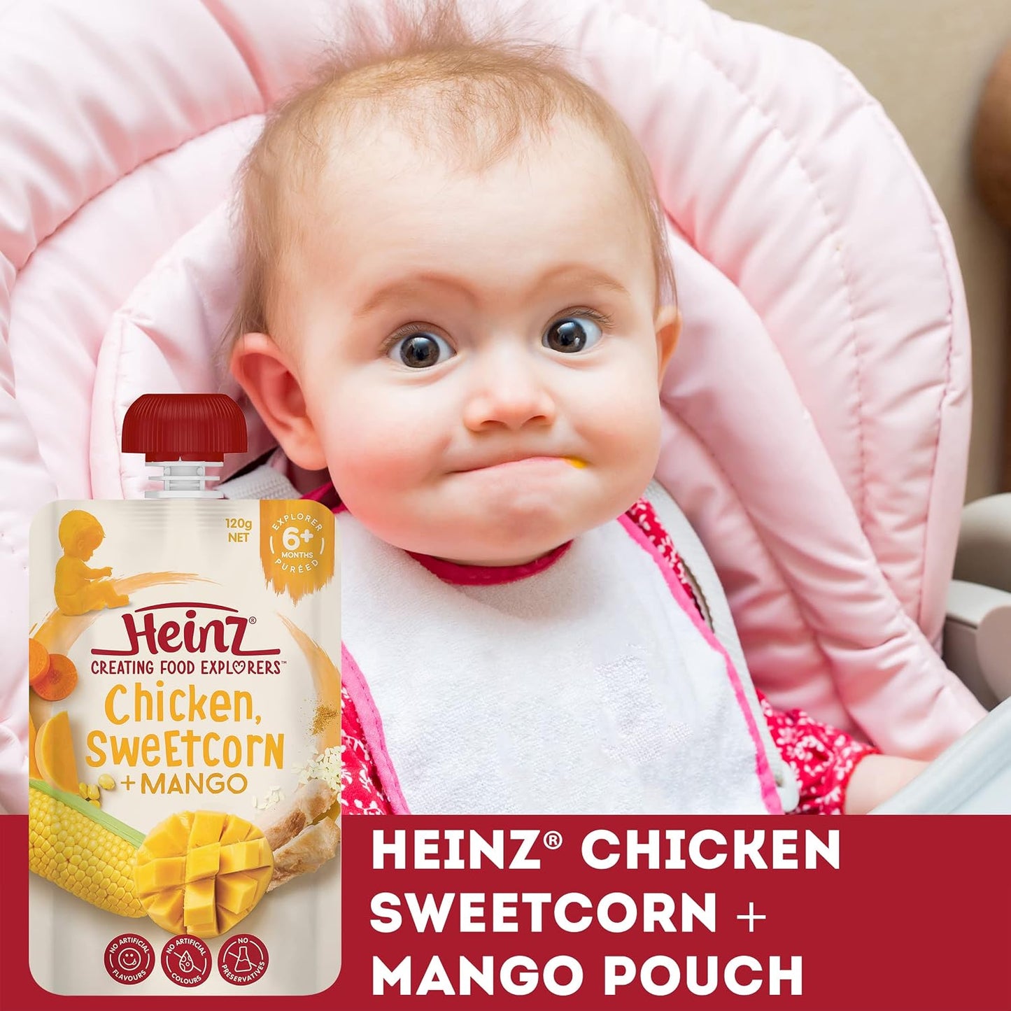 Heinz Chicken, Sweetcorn + Mango Pouch 120g(Pack of 6)