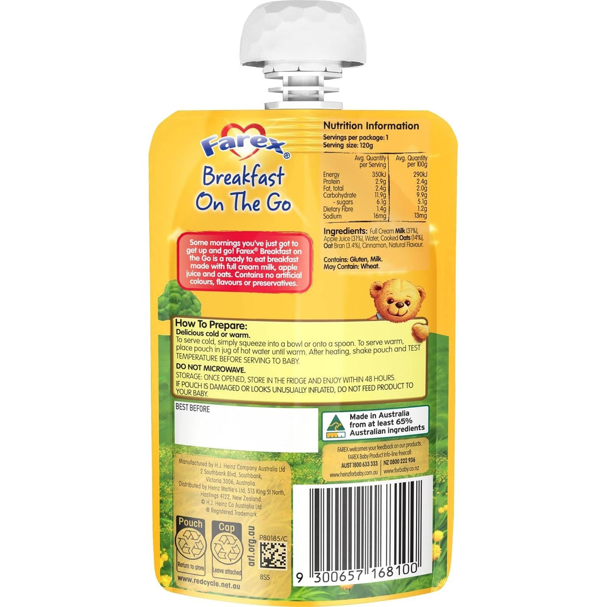 Farex Breakfast On The Go Baby Porridge 6 months+ 120g(Pack of 6)
