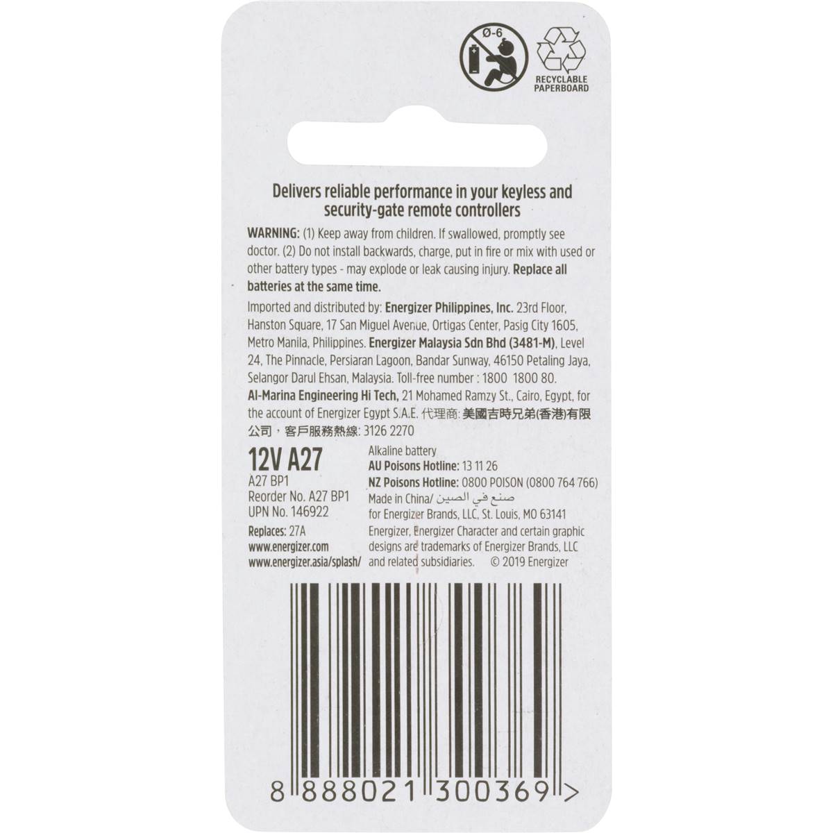 Energizer A27 Alkaline Battery Each - Cutprice Online