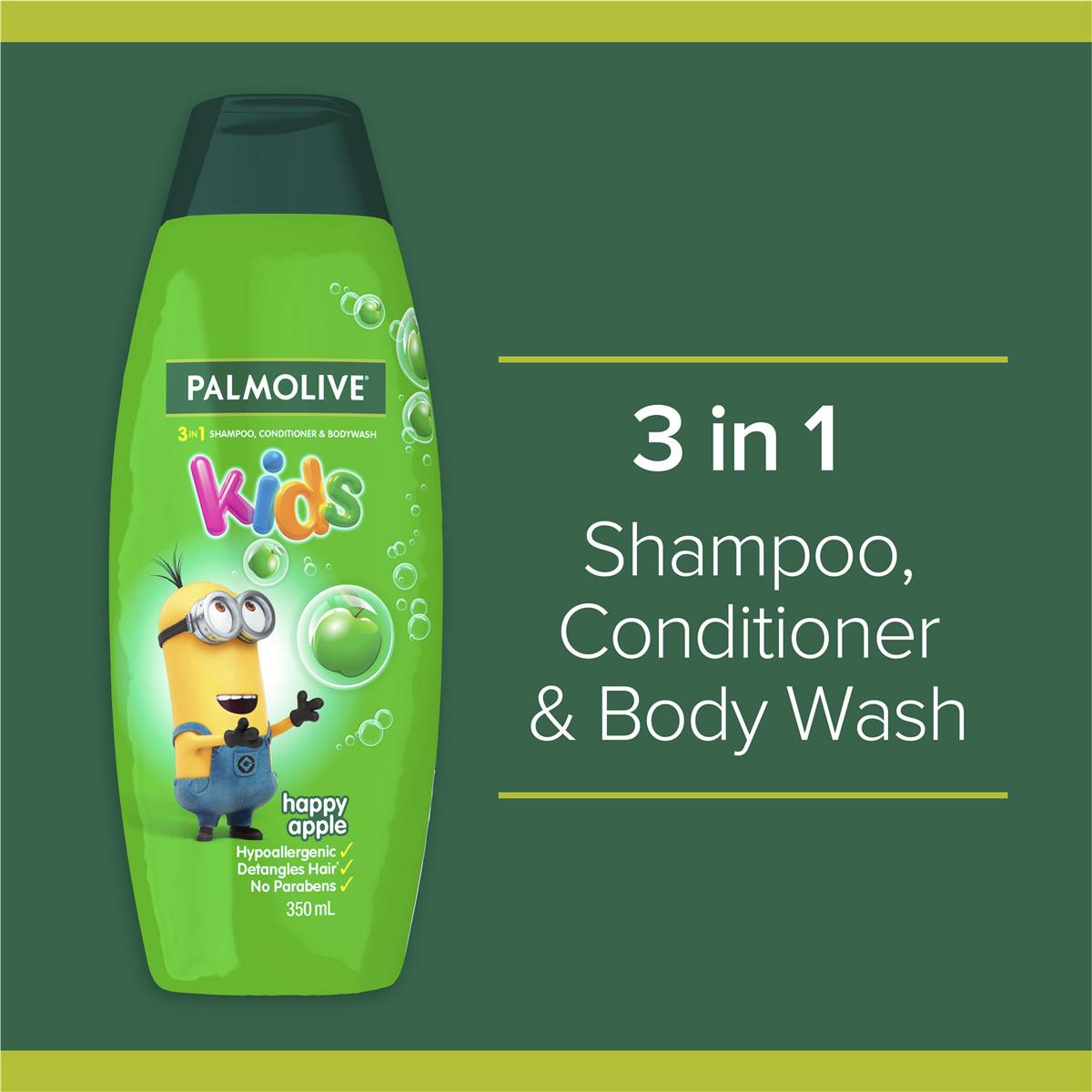 Palmolive Kids 3 In 1 Bodywash Shampoo & Conditioner Happy Apple 350ml - Cutprice Online