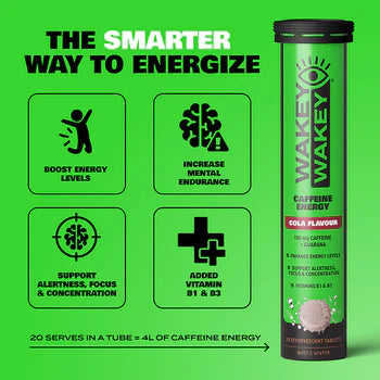 Wakey Wakey Caffeine Effervescent Cola Flavour 20 Tablets