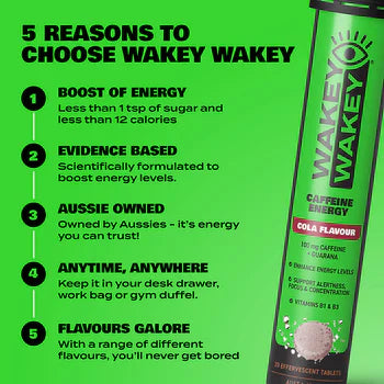 Wakey Wakey Caffeine Effervescent Cola Flavour 20 Tablets