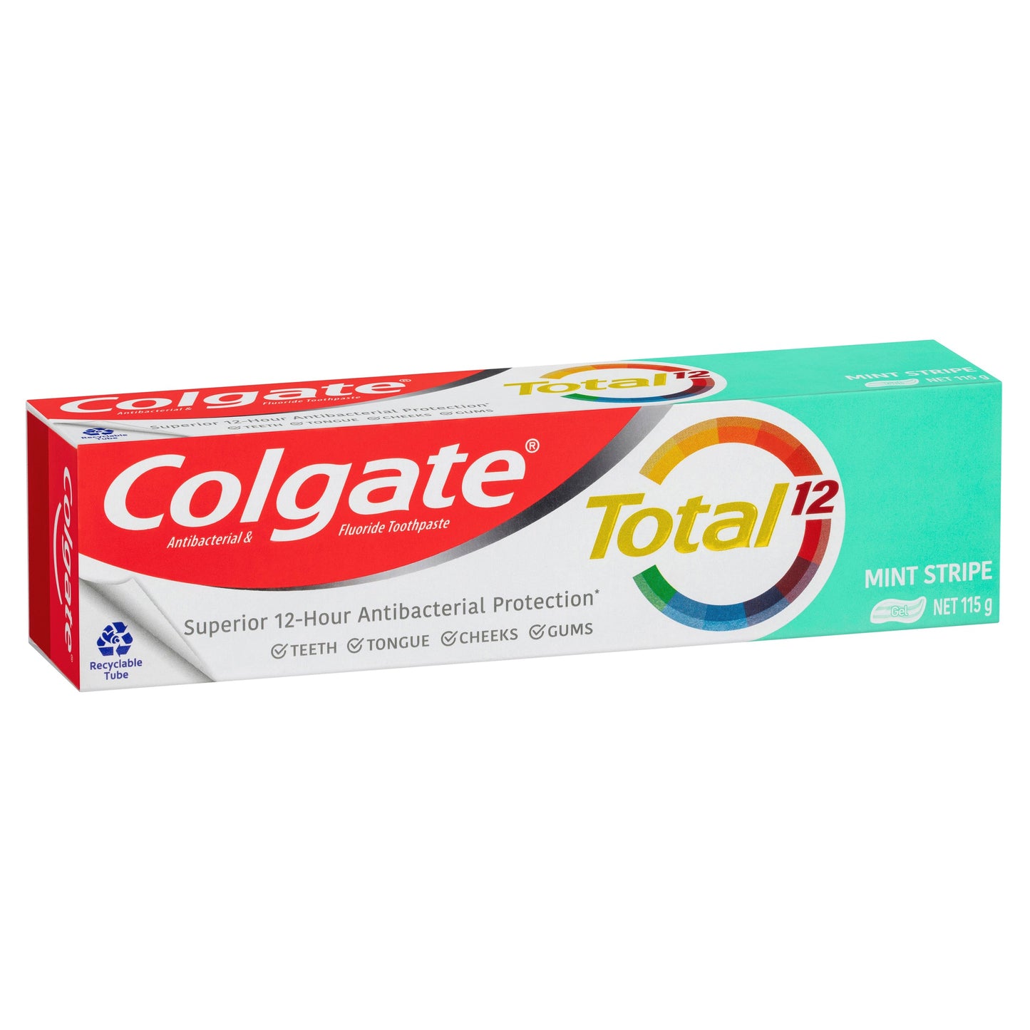 Colgate Total Mint Stripe Antibacterial Fluoride Gel Toothpaste 115g - Cutprice Online