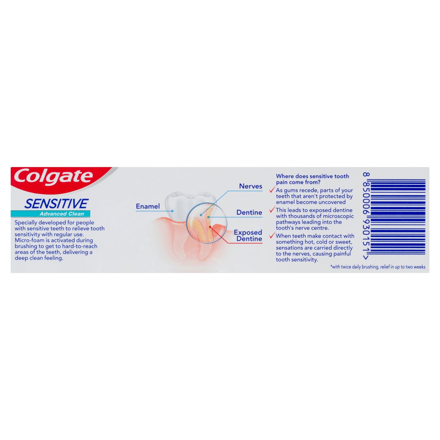 Colgate Sensitive teeth pain Advanced Clean Fluoride Toothpaste 110g - Cutprice Online