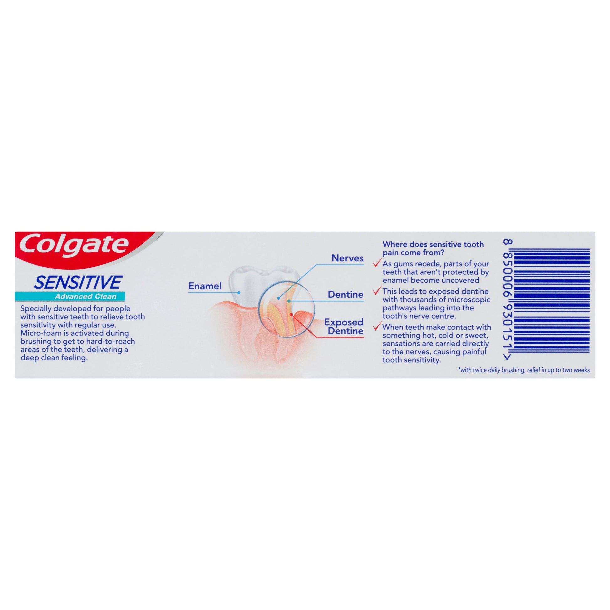 Colgate Sensitive teeth pain Advanced Clean Fluoride Toothpaste 110g - Cutprice Online