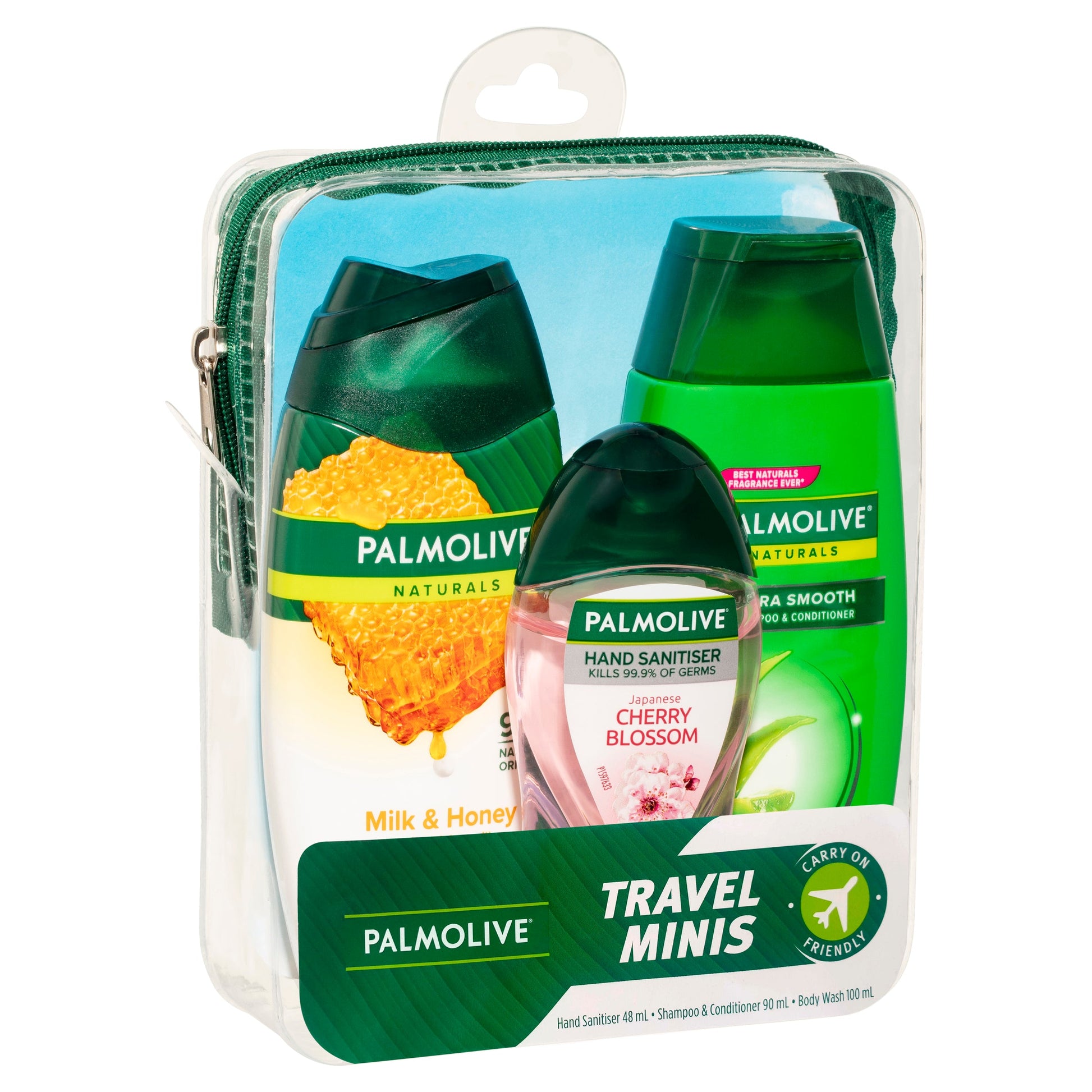 Palmolive Travel Minis Hand Sanitiser, Shampoo & Conditioner, Body Wash Set - Cutprice Online