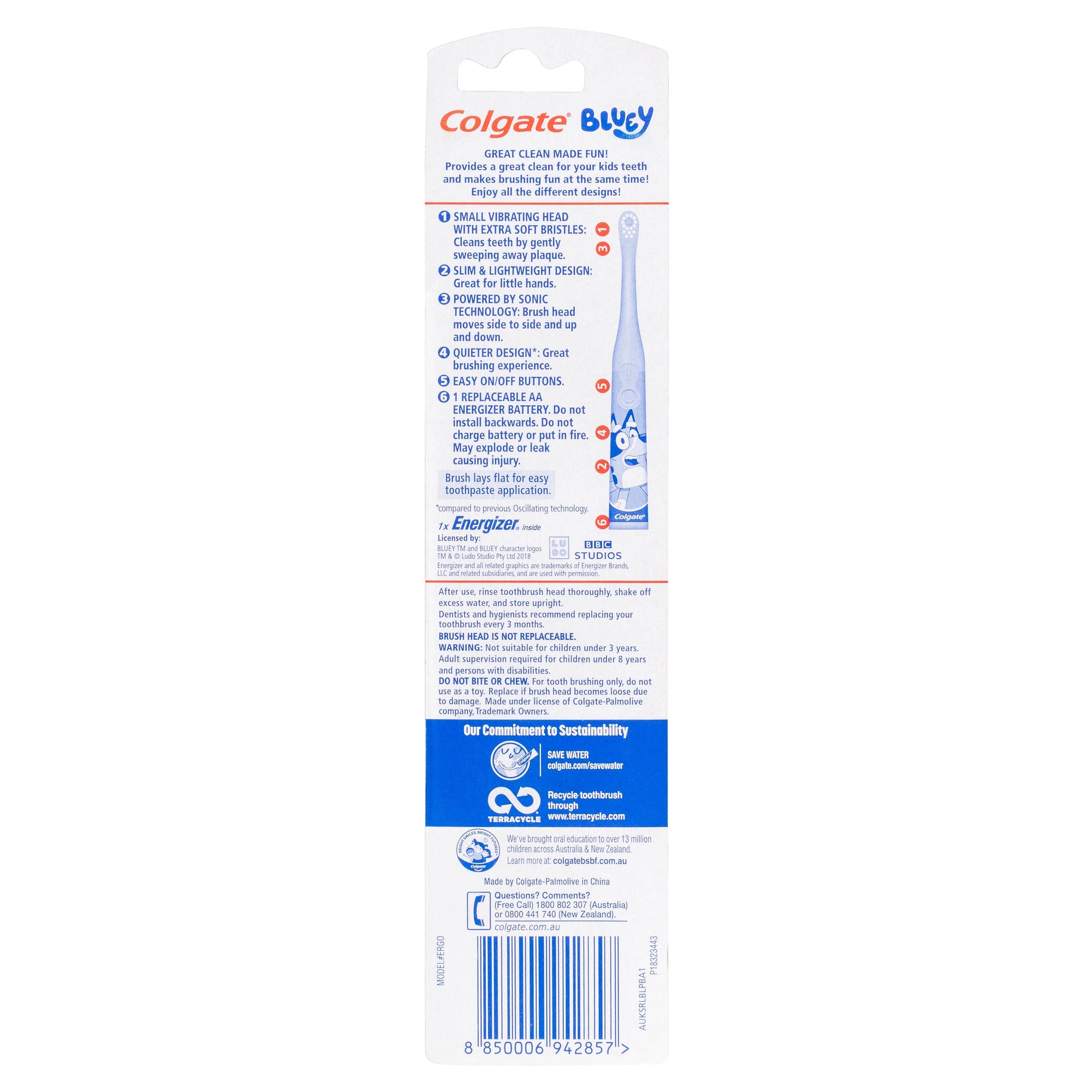 Colgate KIDS SONIC BLUEY Battery Powered Toothbrush 3+Years - Cutprice Online