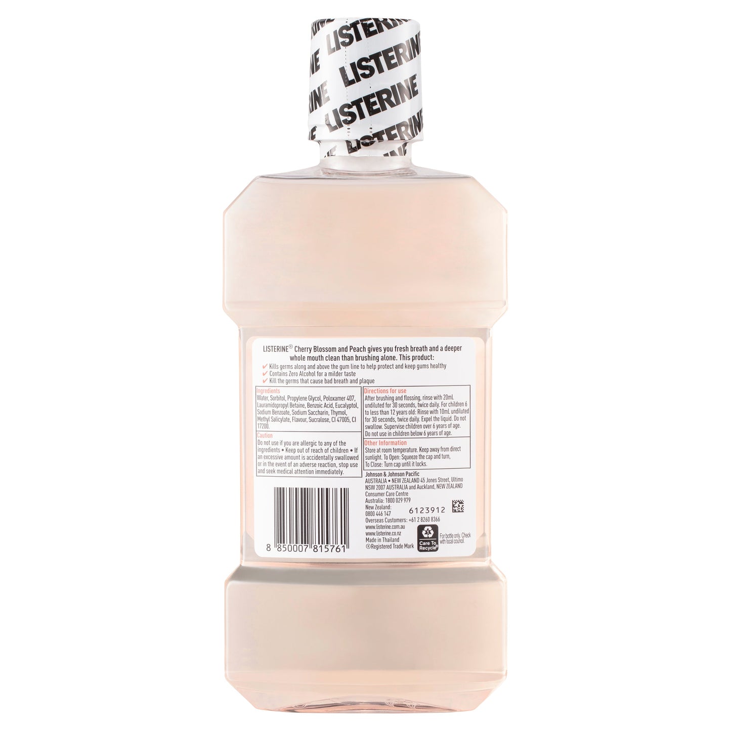 Listerine Zero Alcohol Antibacterial Mouthwash Limited Edition Cherry Blossom and Peach 500mL - Cutprice Online