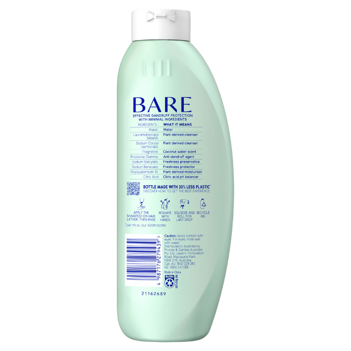 Head & Shoulders Bare Pure Clean Minimal Ingredients Anti-dandruff Shampoo 400ML