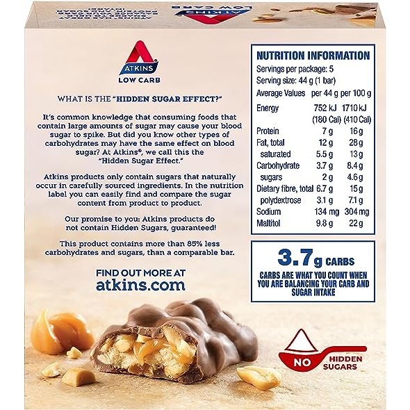 Atkins Caramel Chocolate Nut Roll 5 Pack - Cutprice Online
