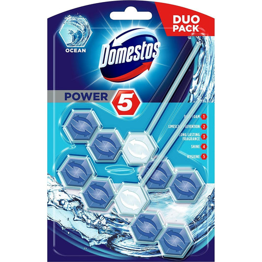 Domestos 3-in-1 Ocean Power-5 Rim Block Toilet Cleaner 55 g Pack of 2