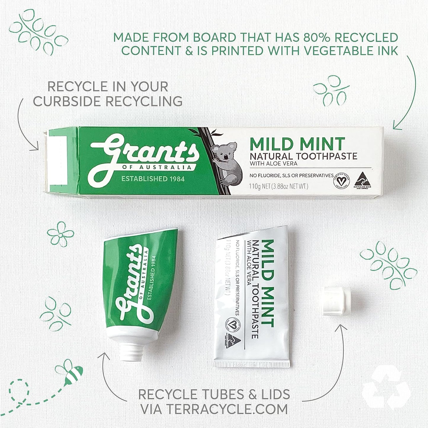 Grants Of Australia Natural Toothpaste Whitening with Baking Soda & Spearmint 110g - Cutprice Online