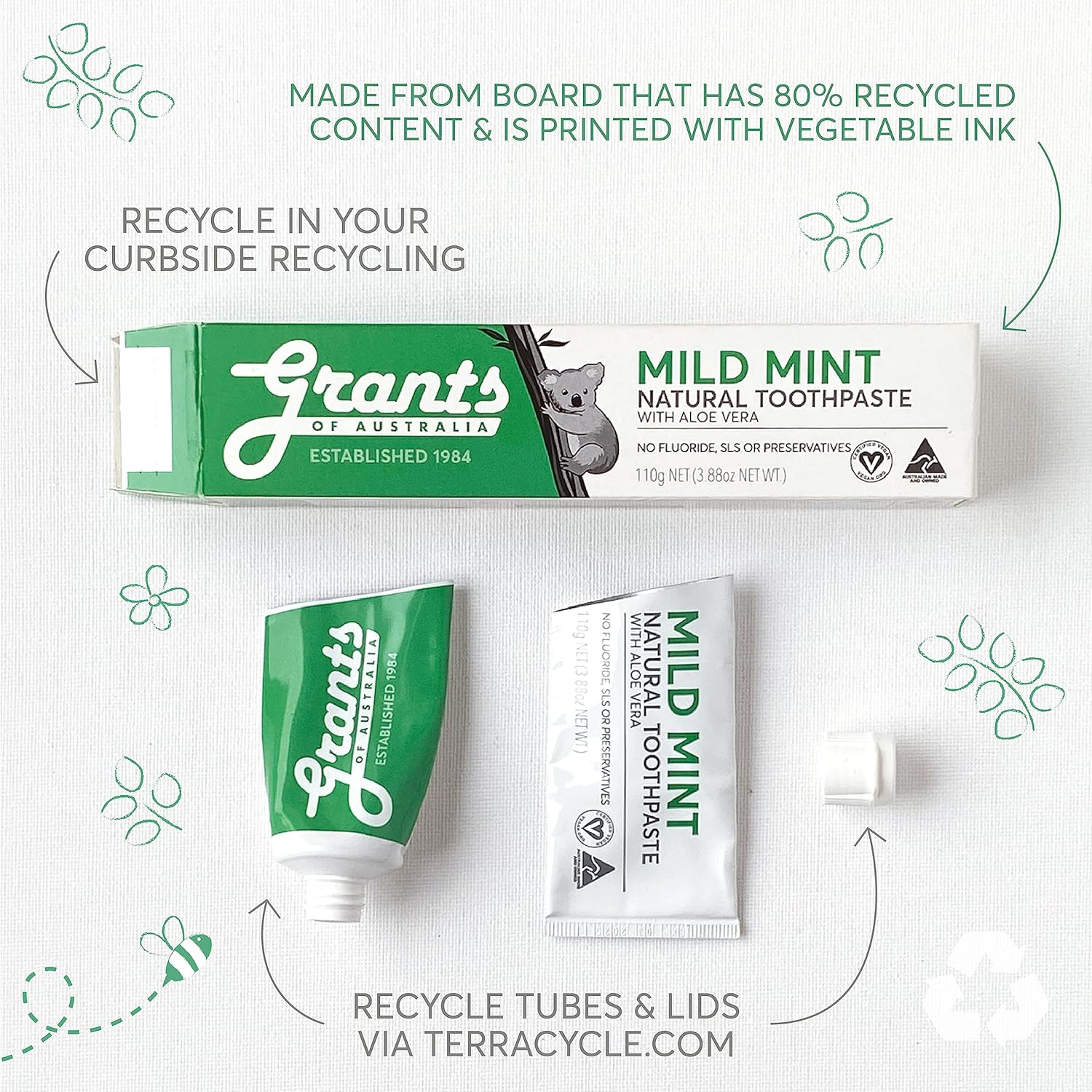 Grants Of Australia Natural Toothpaste Whitening with Baking Soda & Spearmint 110g - Cutprice Online