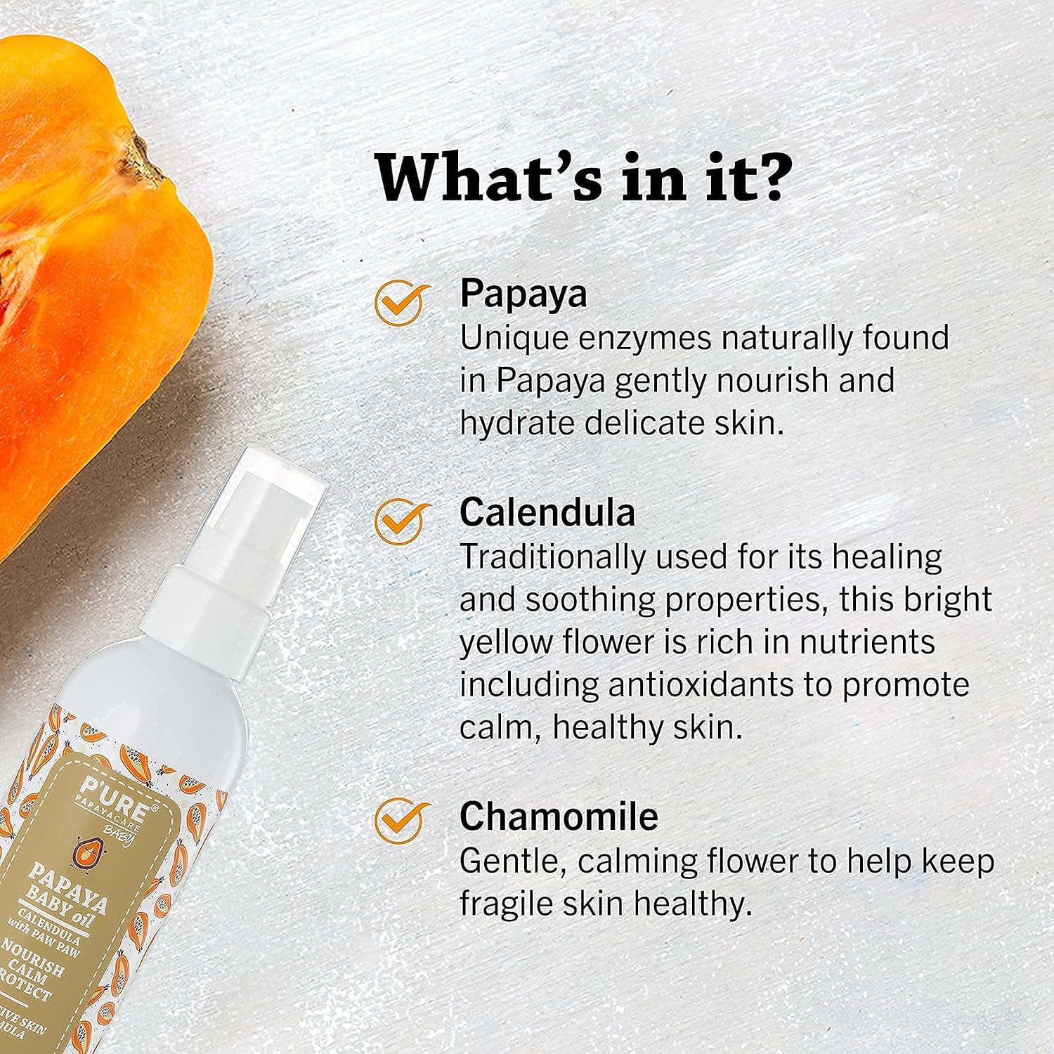 P'URE Papayacare Baby Papaya Baby Oil (Calendula with Paw Paw) 125g - Cutprice Online