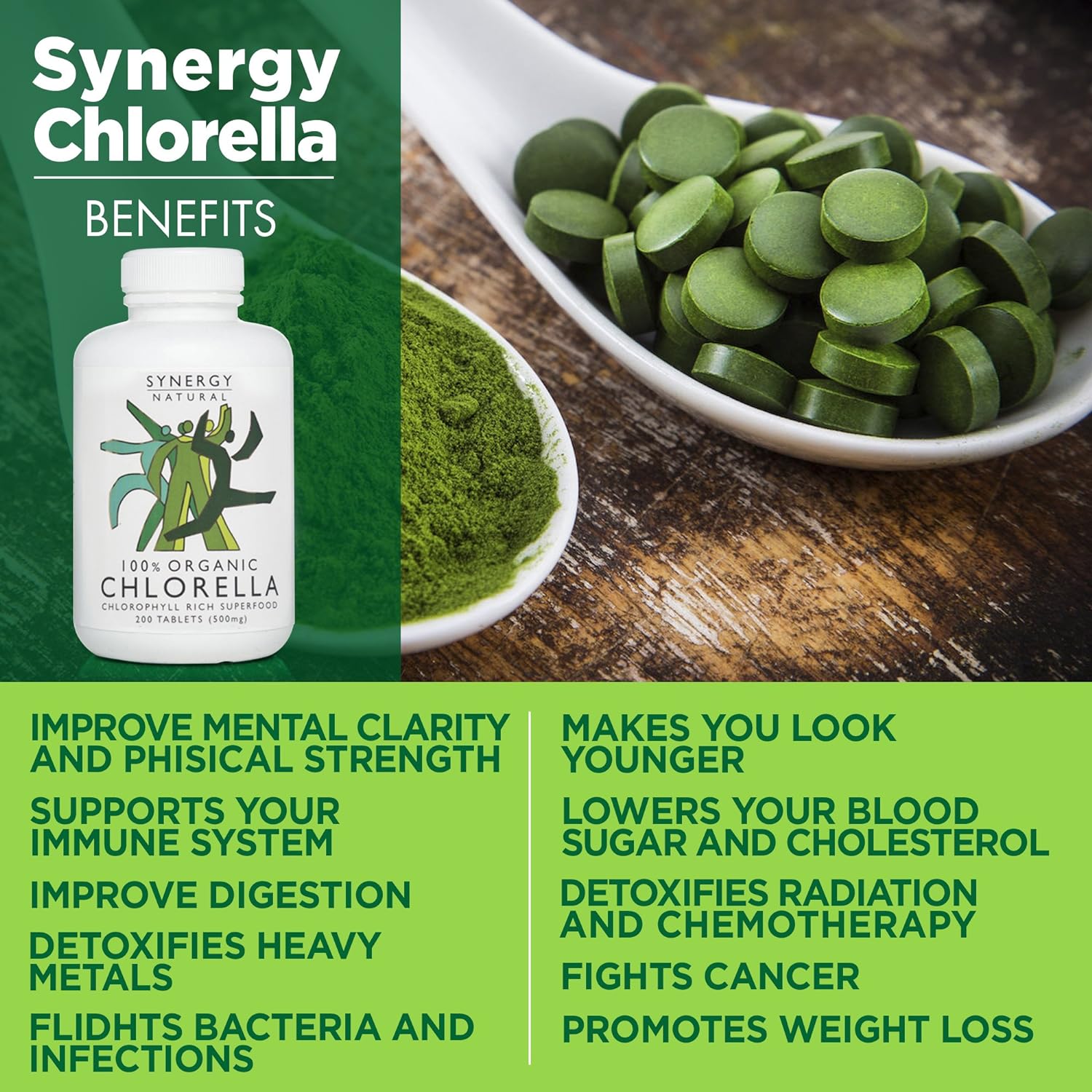 Synergy Natural Organic Chlorella 500mg 200t - Cutprice Online