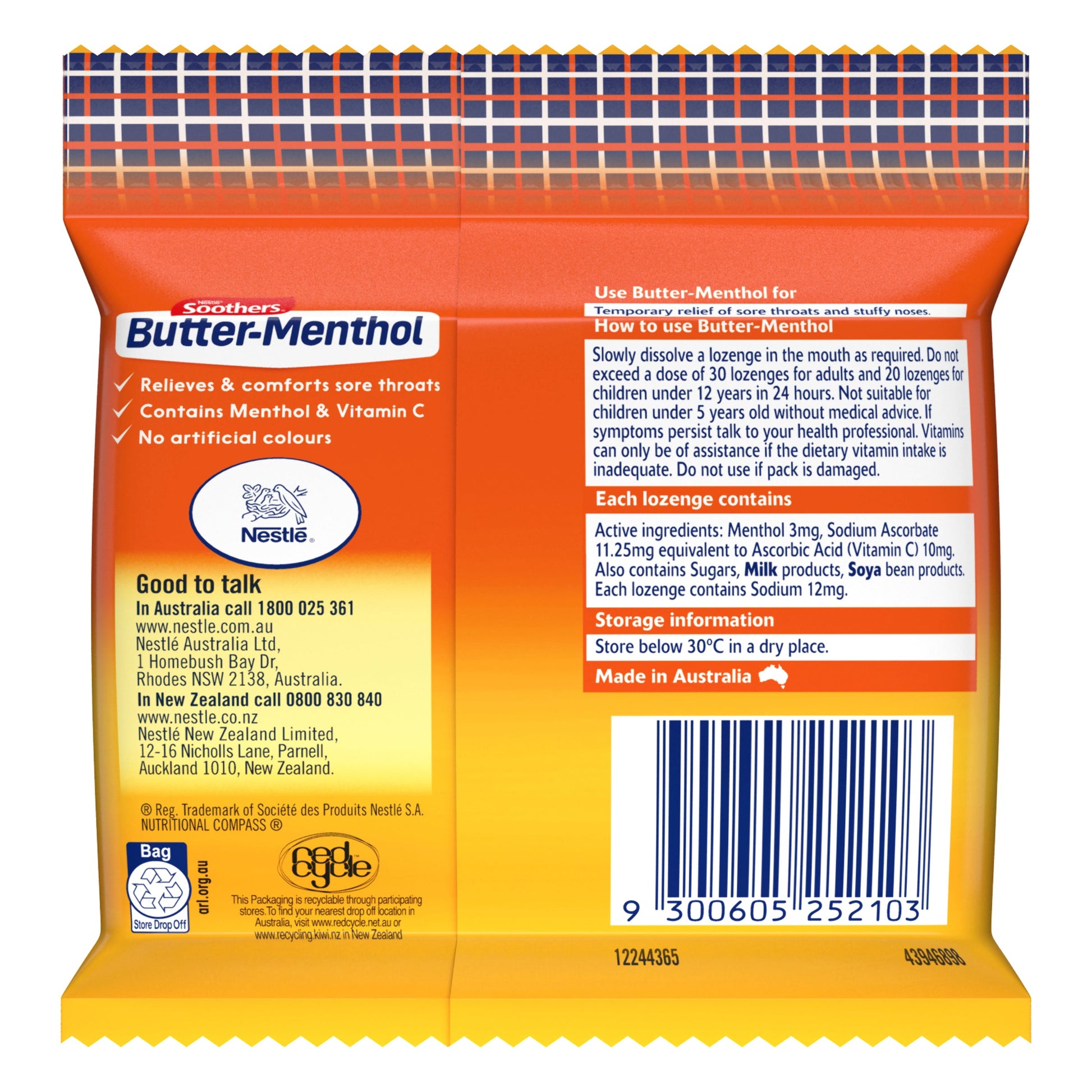SOOTHERS Butter-Menthol Honey Centre Sore Throat Lozenges 30 Pack - Cutprice Online