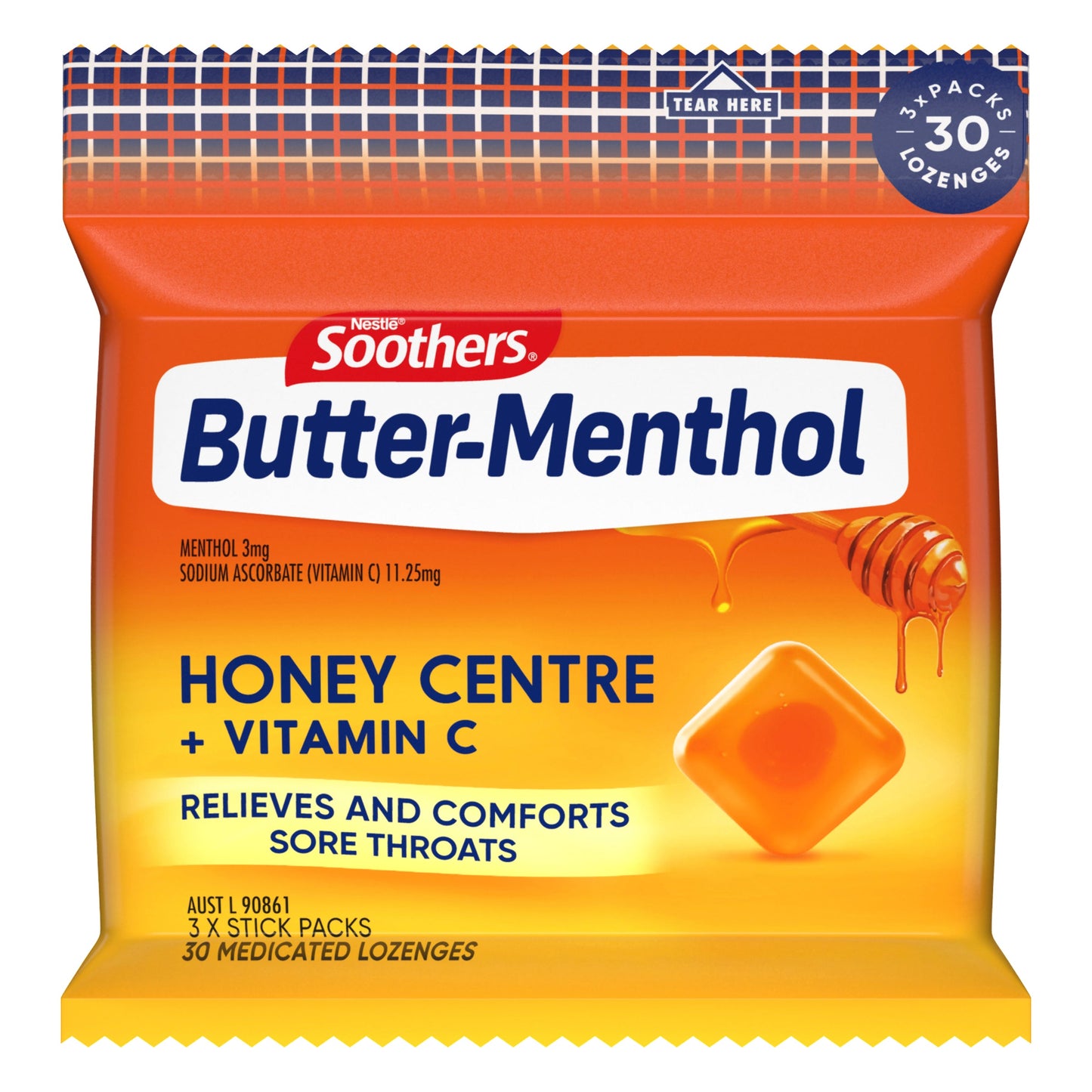 SOOTHERS Butter-Menthol Honey Centre Sore Throat Lozenges 30 Pack - Cutprice Online