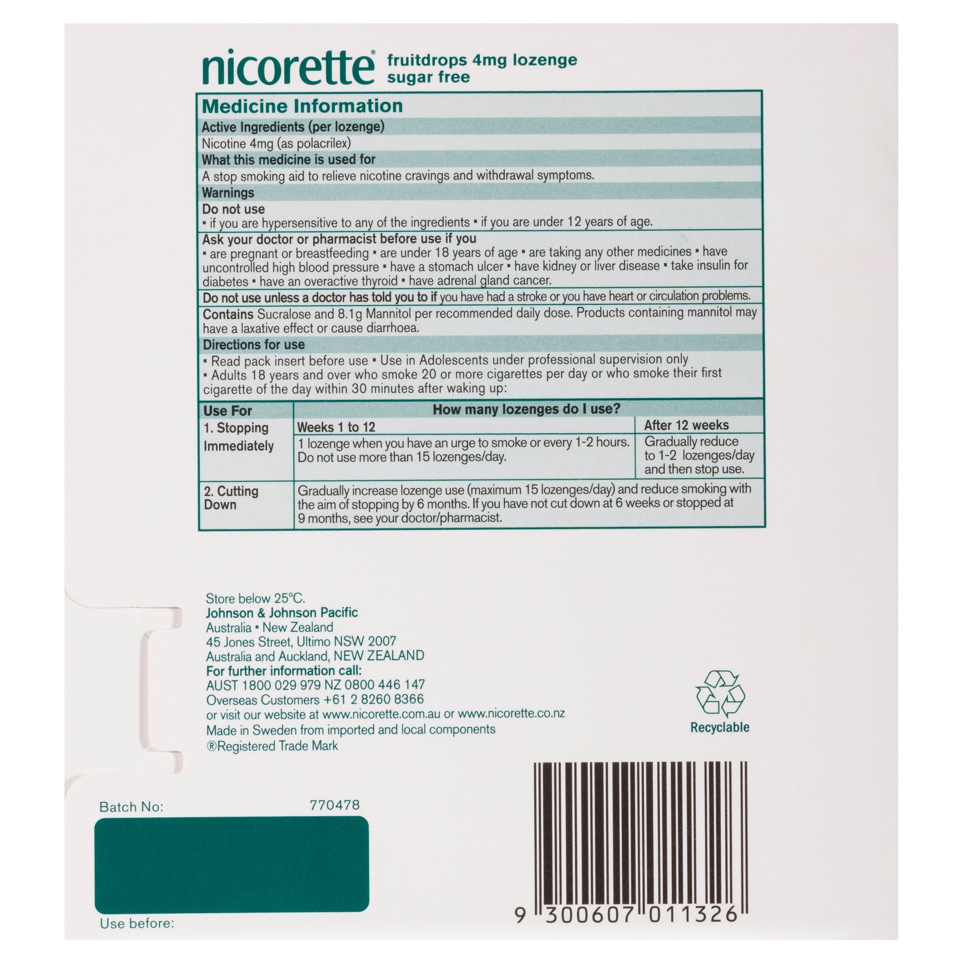 NICORETTE COOLDROPS FRUIT 4MG 80 LOZENGES - Cutprice Online