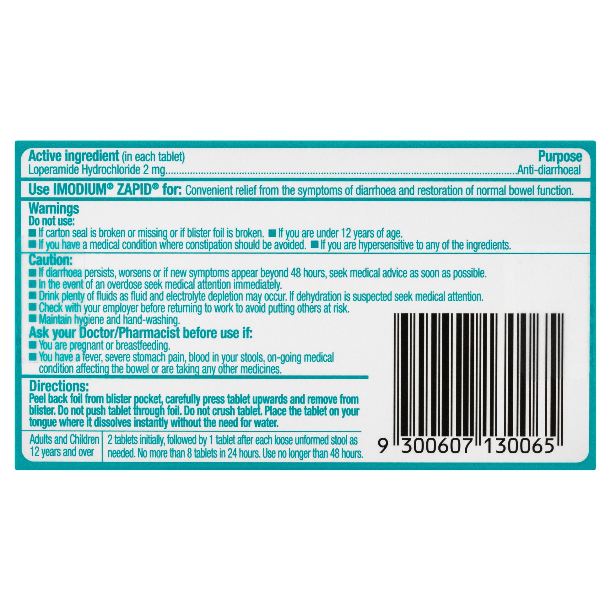 Imodium Zapid Dissolving Tablets 2mg 6 Pack - Cutprice Online