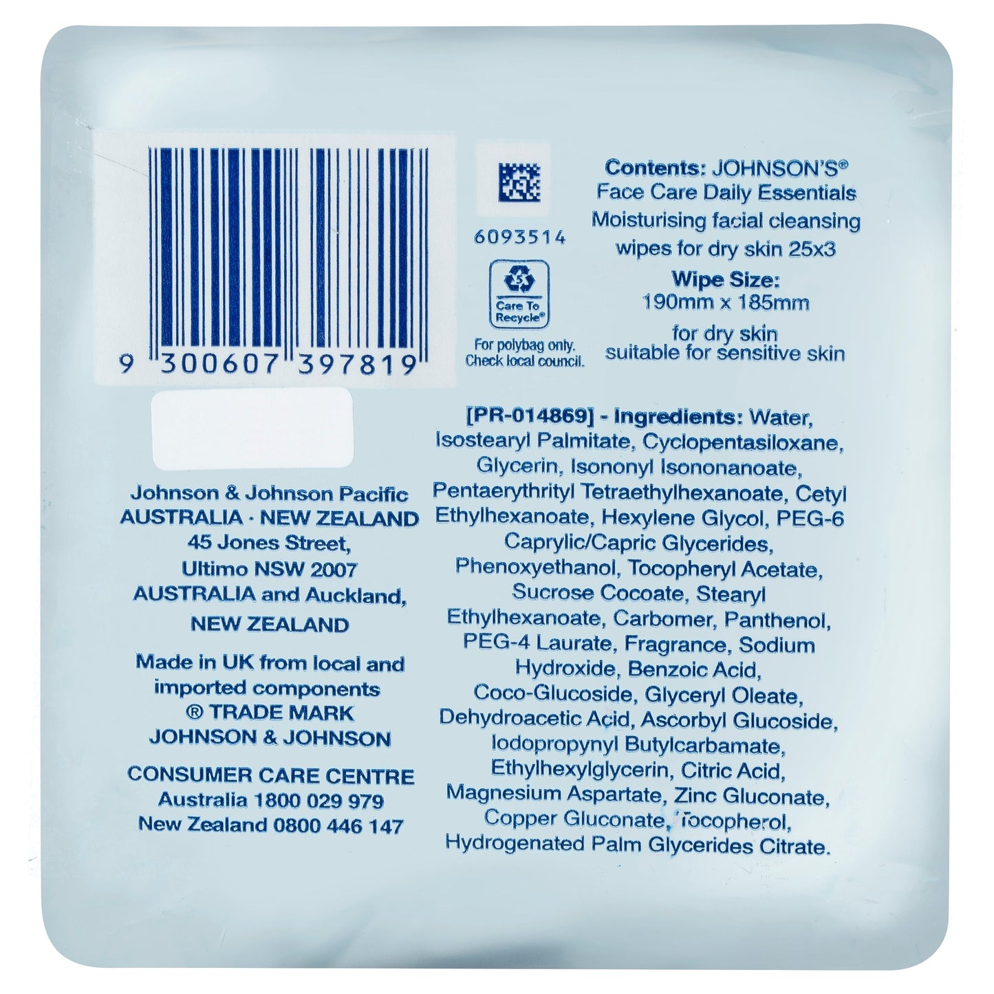 Johnson's Daily Essentials Facial Cleansing Wipes Dry Skin 25 X3 - Cutprice Online