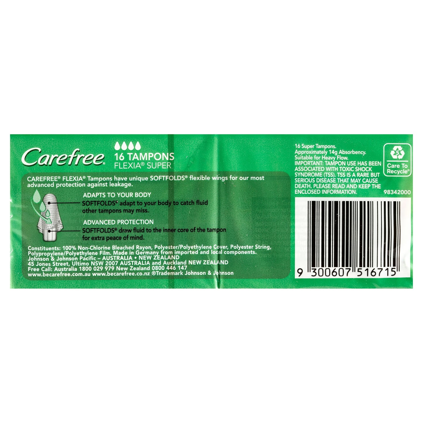 Carefree Tampons Flexia Super With Wings 16 Pack - Cutprice Online