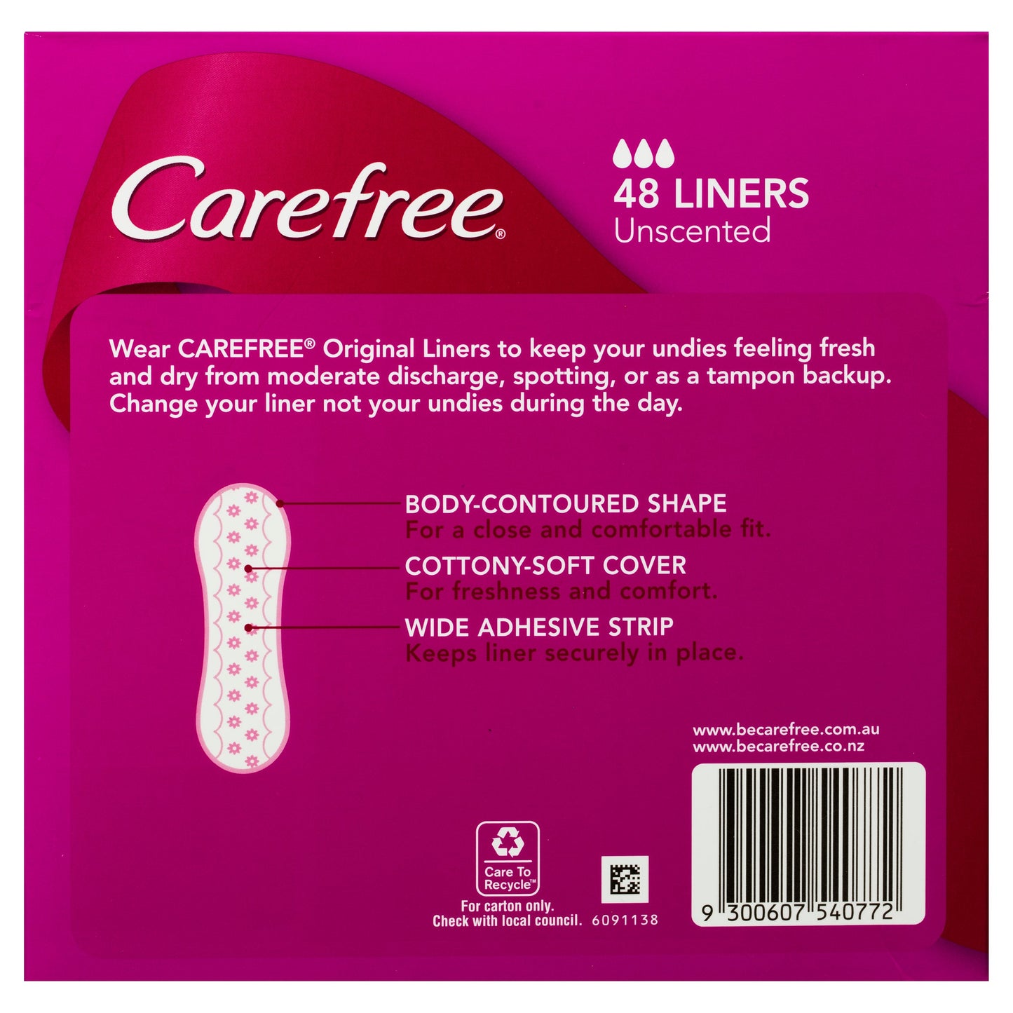 Carefree Original Unscented Panty Liners 48 Pack - Cutprice Online
