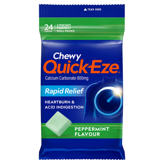 QUICK-EZE Heartburn & Acid Indigestion Peppermint Chewy Flavour Tablets 3 x 8 - Cutprice Online