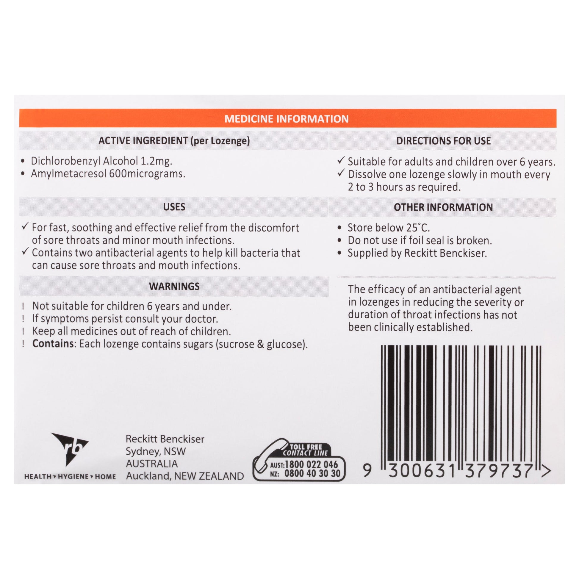 Strepsils Soothing Lozenges Orange 36pk Sore Throat Double Antibacterial - Cutprice Online