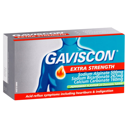Gaviscon Extra Strength Peppermint Flavour 24 Tablets - Cutprice Online