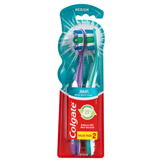 Colgate 360 Whole Mouth Clean Medium Full Head Value  2 Pack - Cutprice Online
