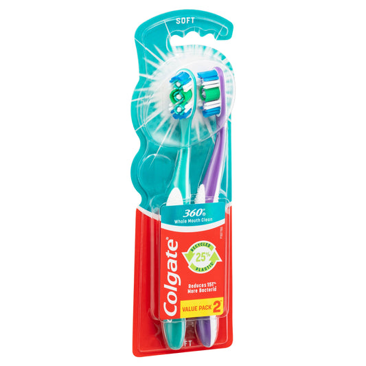 Colgate 360 Whole Mouth Clean Compact Head Toothbrush Soft 2pk - Cutprice Online