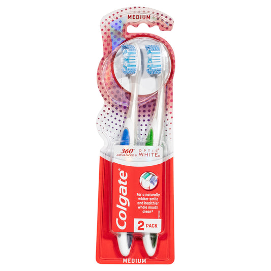 Colgate 360 Optic White Platinum with 2 whitening actions Toothbrush Medium Value 2-Pack - Cutprice Online