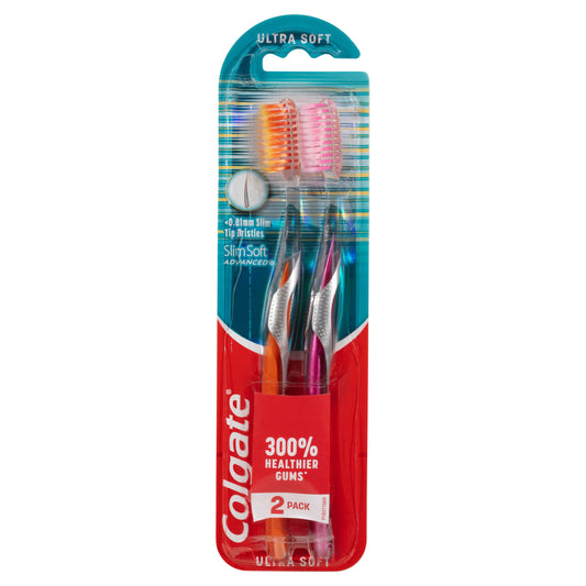 Colgate Slim Soft Advanced Ultra Soft Toothbrush Value 2-Pack - Cutprice Online