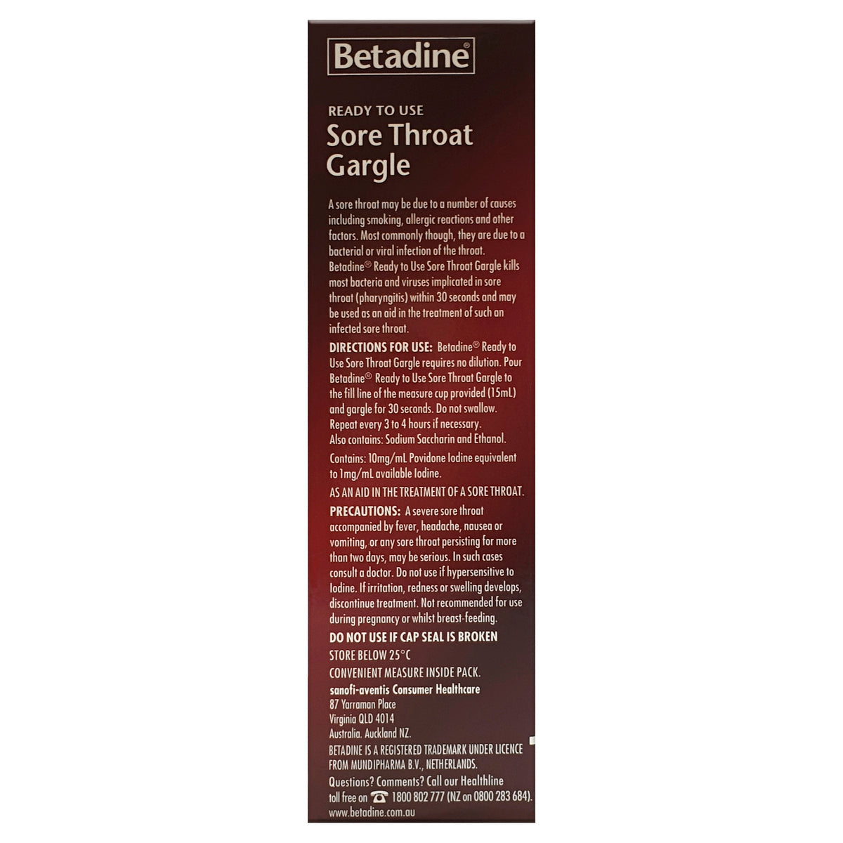 Betadine Sore Throat Gargle 120ml - Cutprice Online